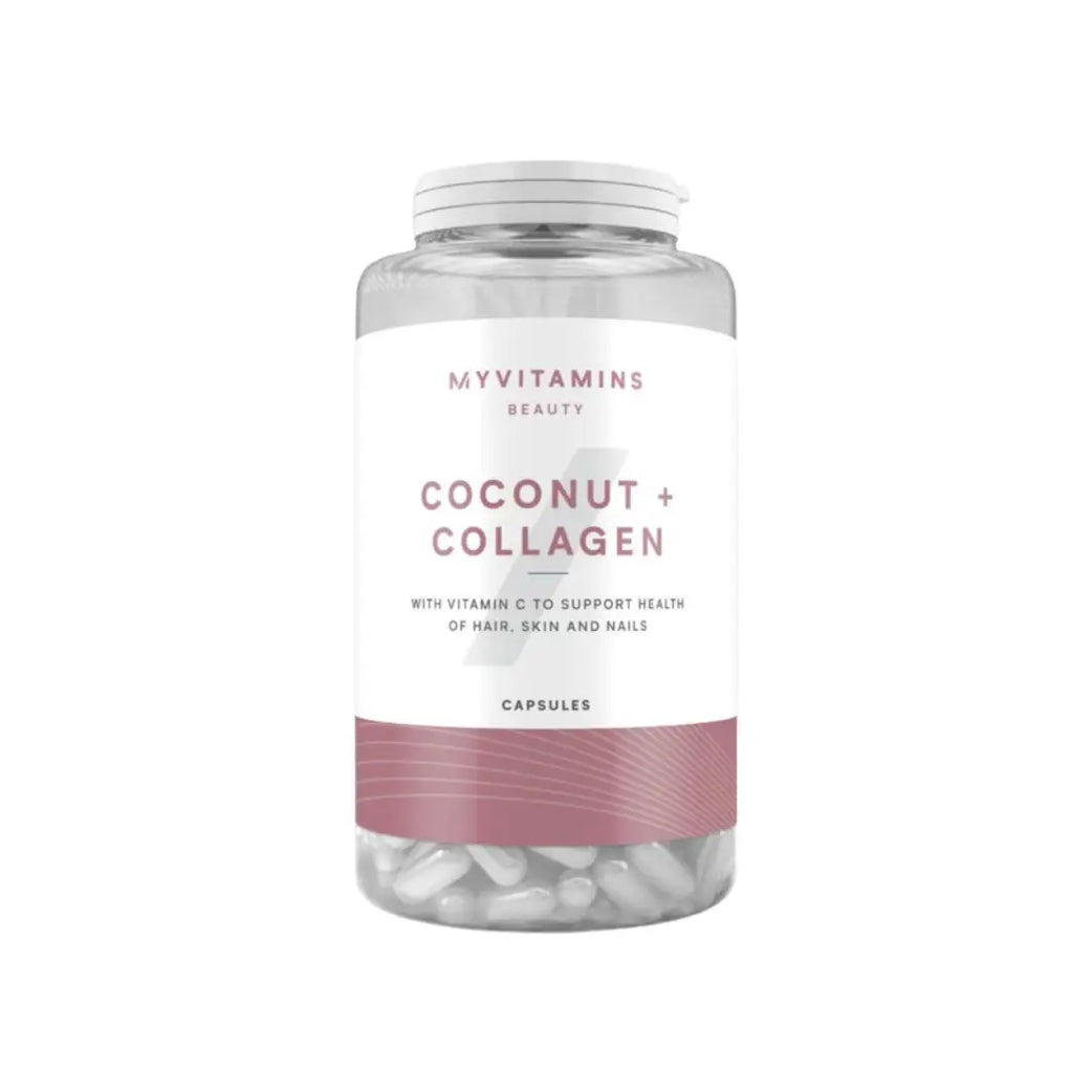 Myvitamins Coconut and Collagen Capsules 180 count bottle front view