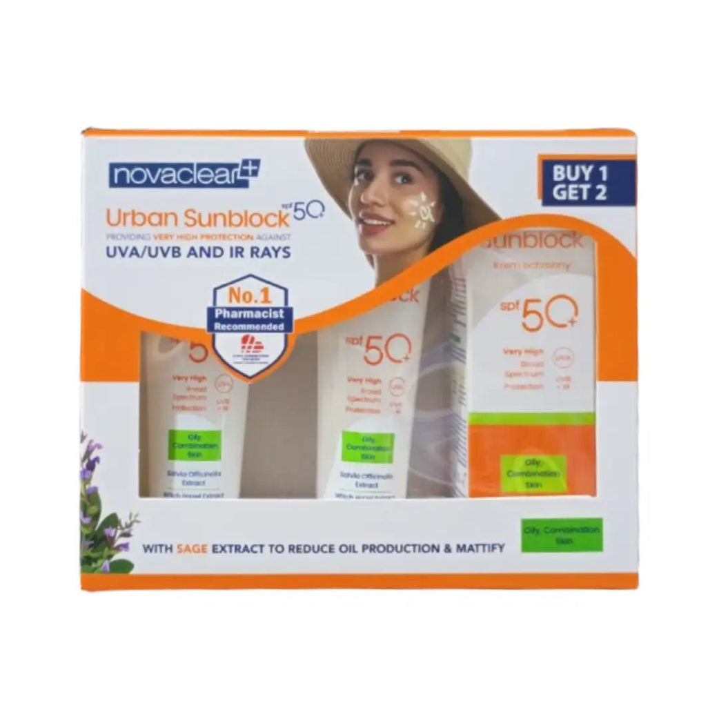 كريم الوقاية من الشمس نوفاكلير أوربان للبشرة الدهنية بعامل حماية من الشمس 50، 40 مل، عبوة ترويجية 1+2