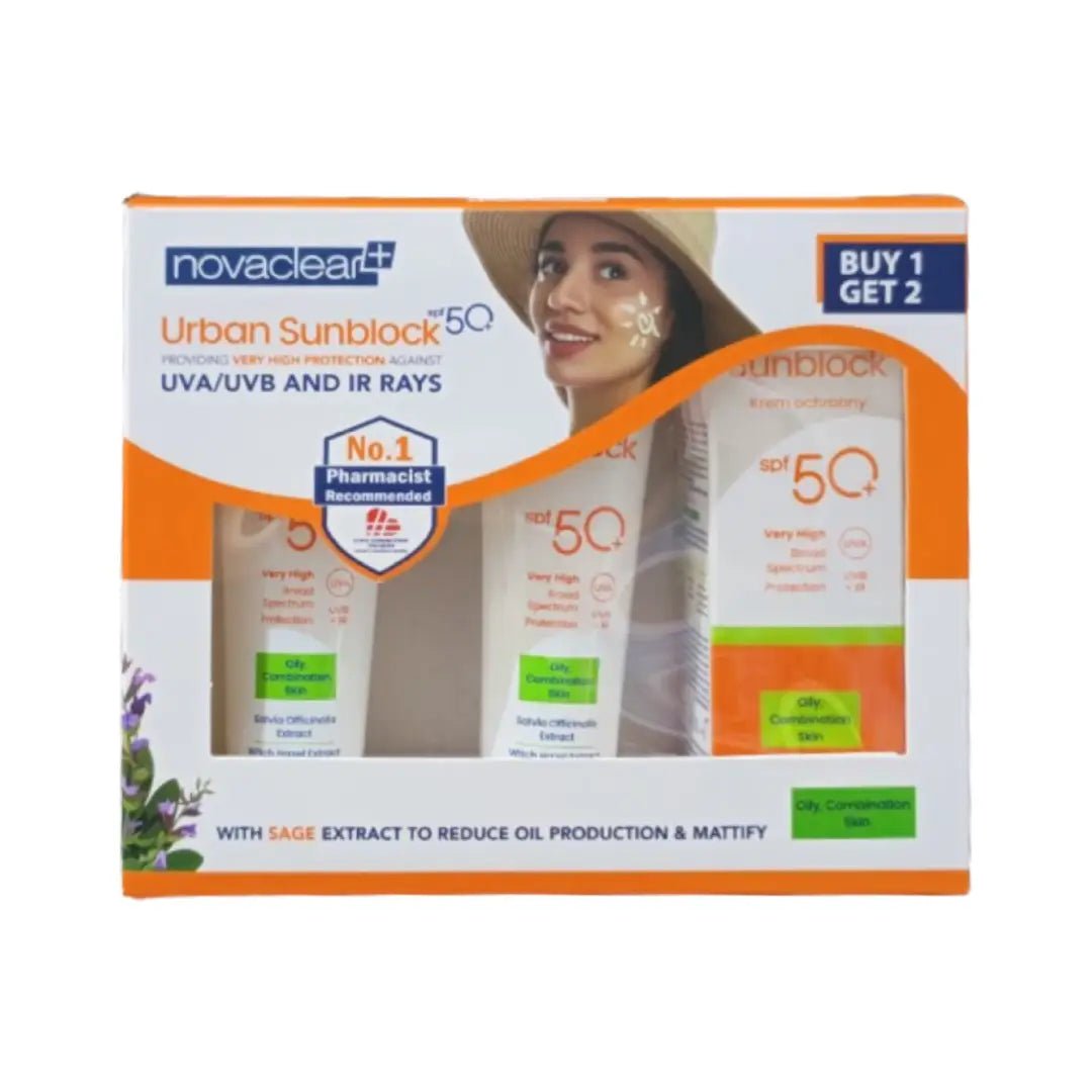 كريم الوقاية من الشمس نوفاكلير أوربان للبشرة الدهنية بعامل حماية من الشمس 50، 40 مل، عبوة ترويجية 1+2