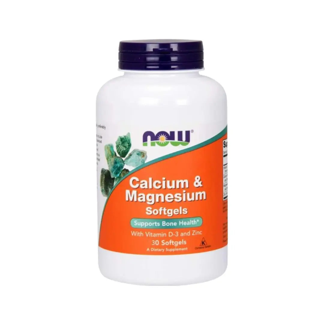 NOW Calcium Magnesium Vitamin D3 & Zinc Softgels bottle for bone and mineral support