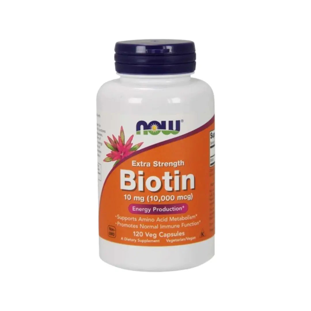 NOW Extra Strength Biotin 10mg Vegetarian Capsules 120s hair skin nail support supplement