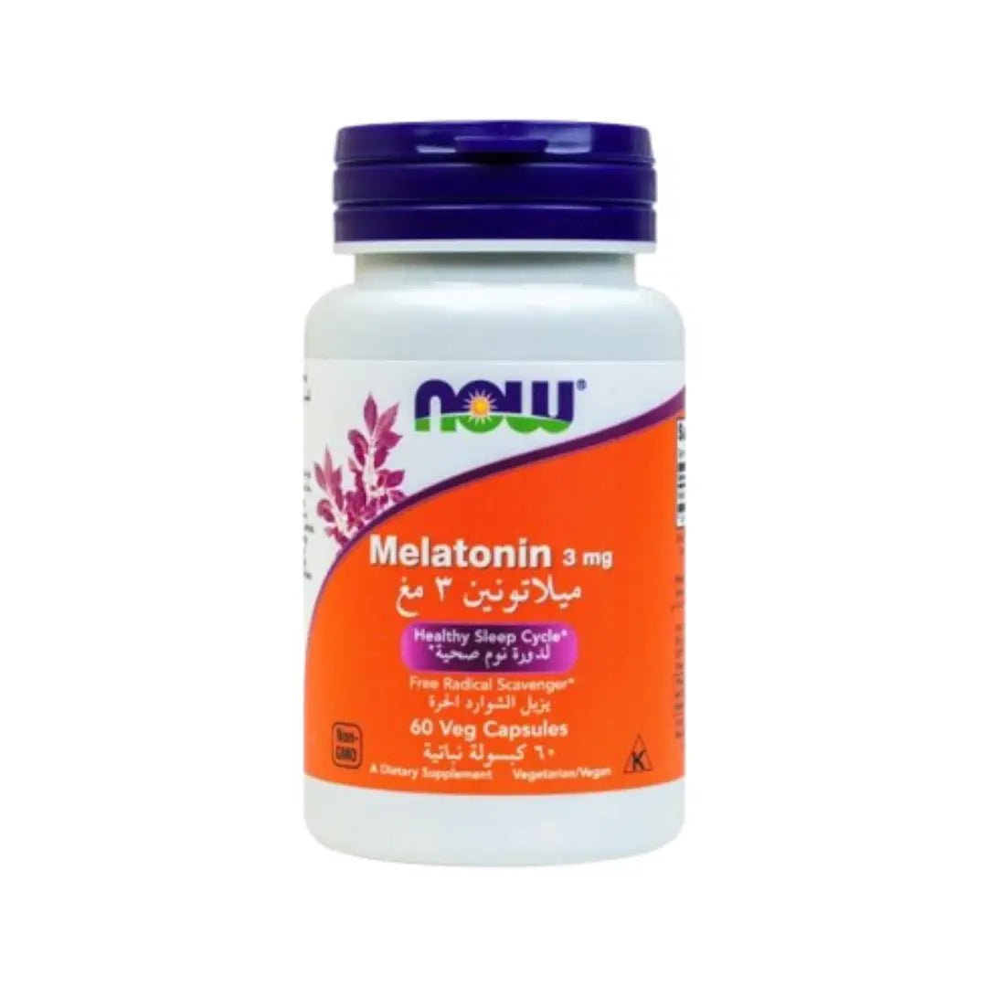 NOW Melatonin 3mg 60 Capsules for sleep support and relaxation