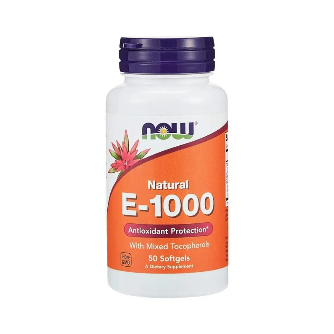 NOW Natural Vitamin E 1000 IU Softgels 50s for antioxidant support and skin health