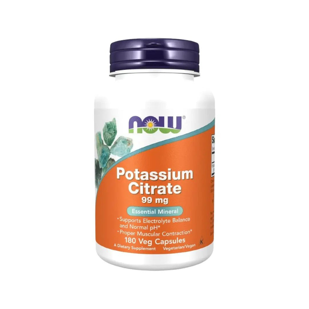 NOW Potassium Citrate 99mg 180 Capsules for electrolyte balance and heart health support