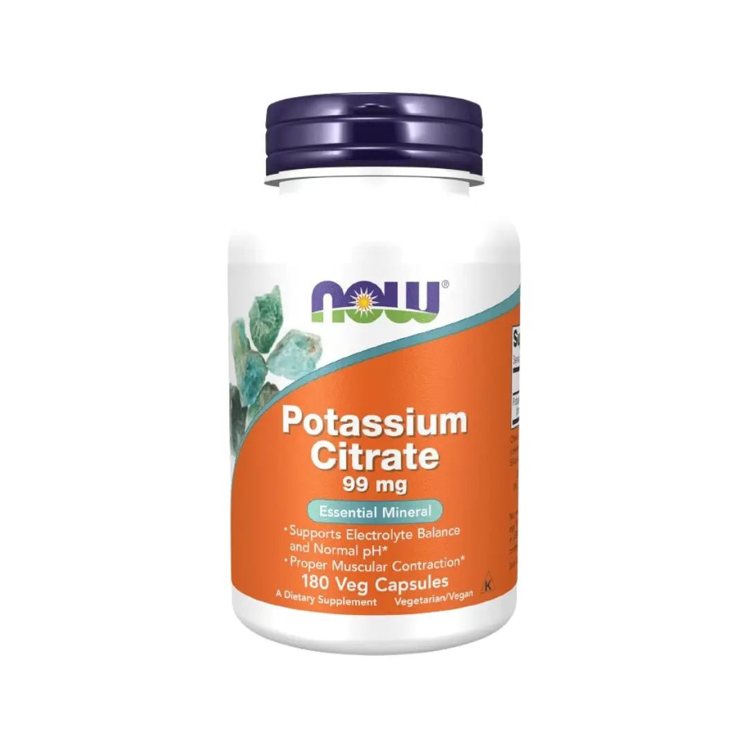 NOW Potassium Citrate 99mg 180 Capsules for electrolyte balance and heart health support