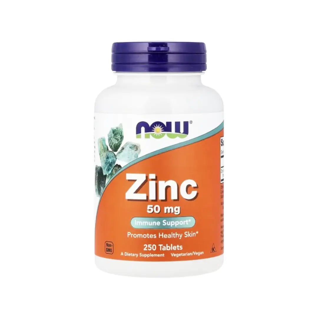 NOW Zinc Gluconate 50mg Tablets 250s - High Strength Zinc Supplement for Immune Support