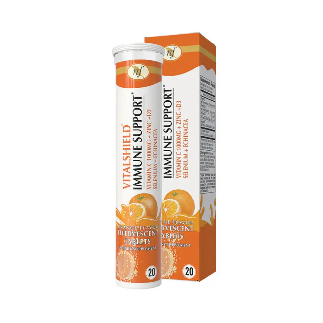 Natural Fervor VitalShield Immune Support Effervescent Tablets 20s – Daily Vitamin C, D & Zinc Drink Supplement Sugar Free
