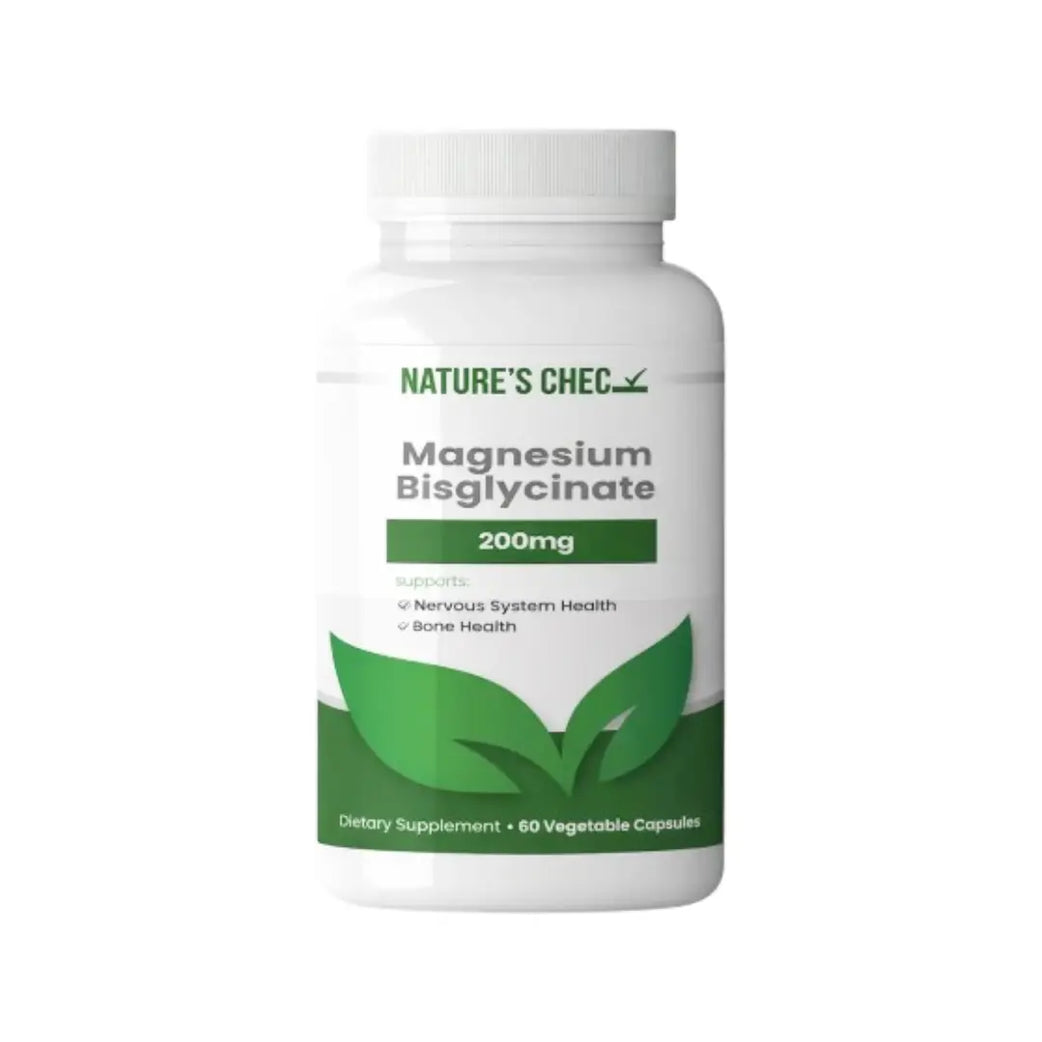 Nature’s Chec Magnesium Bisglycinate 200mg Capsules 60s – High Absorption Magnesium Supplement for Daily Wellness