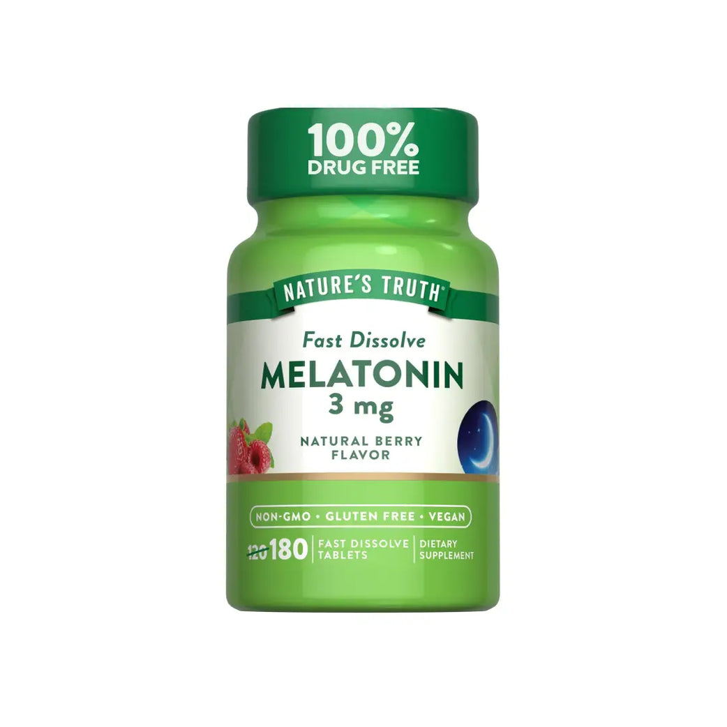 Nature's Truth Melatonin 3mg Natural Berry Fast Dissolve Tablets 180s | Vegan Nighttime Support Supplement