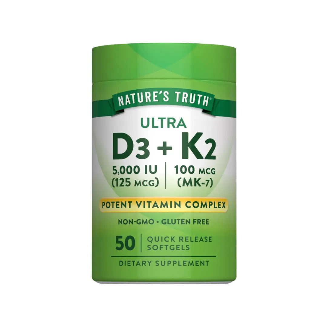 Nature's Truth Ultra D3 + K2 Potent Vitamin Complex Softgels 50s – Vitamin D3 & K2 Supplement