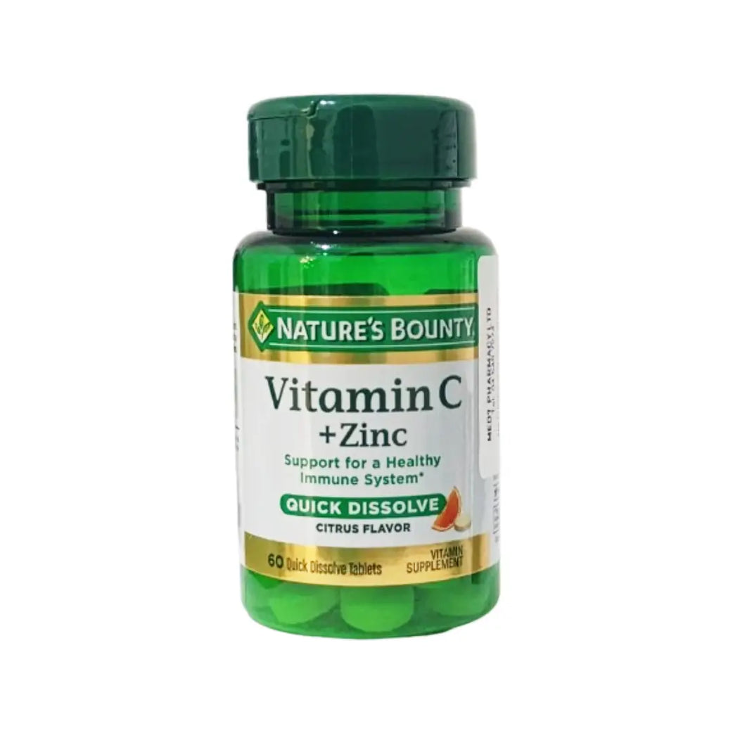 Nature’s Bounty Vitamin C + Zinc Citrus Flavor Quick Dissolve Tablets 60s – Daily Immune Support Supplement