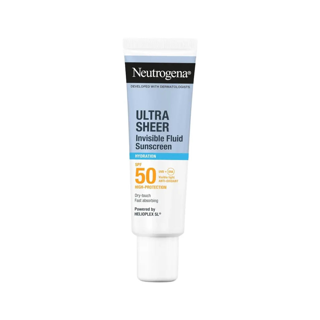Neutrogena Ultra Sheer Invisible Fluid Sunscreen Hydration SPF50+ 50ml - Lightweight Hydrating Facial Sunscreen