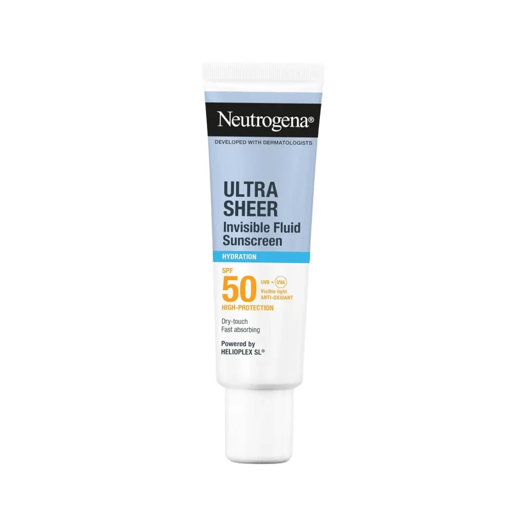 Neutrogena Ultra Sheer Invisible Fluid Sunscreen Hydration SPF50+ 50ml - Lightweight Hydrating Facial Sunscreen