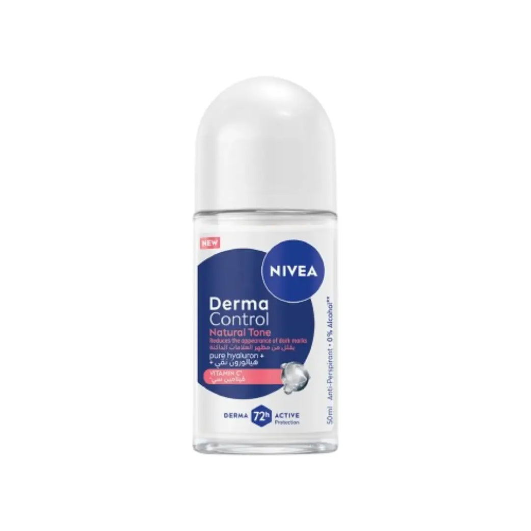 NIVEA 72H Derma Control Natural Tone Deo Roll-On 50ml | Anti-Perspirant for Dark Underarms & Sensitive Skin