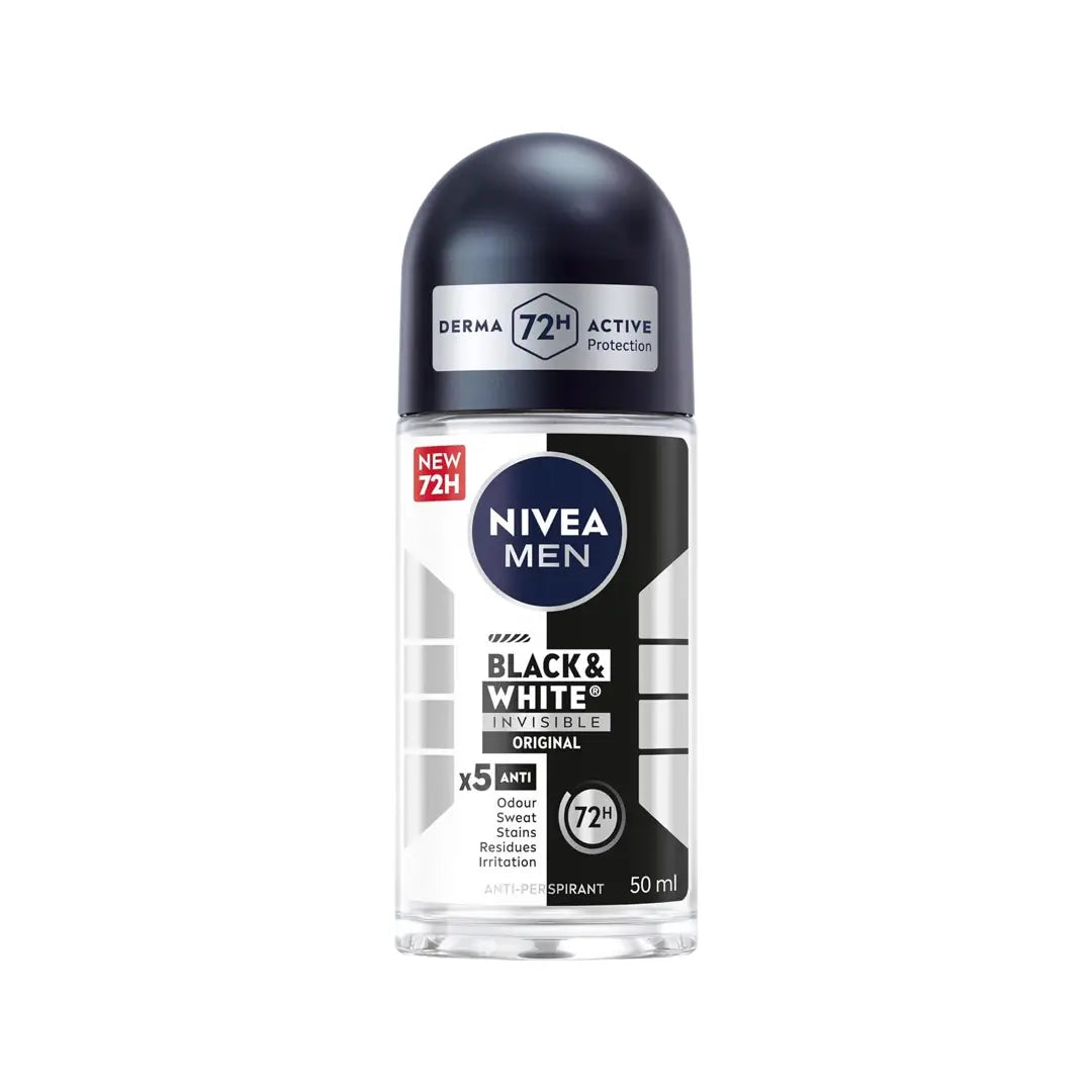 NIVEA Men Black & White Invisible Original 72H Deo Roll-On 50ml | Anti-Stain Anti-Perspirant Protection