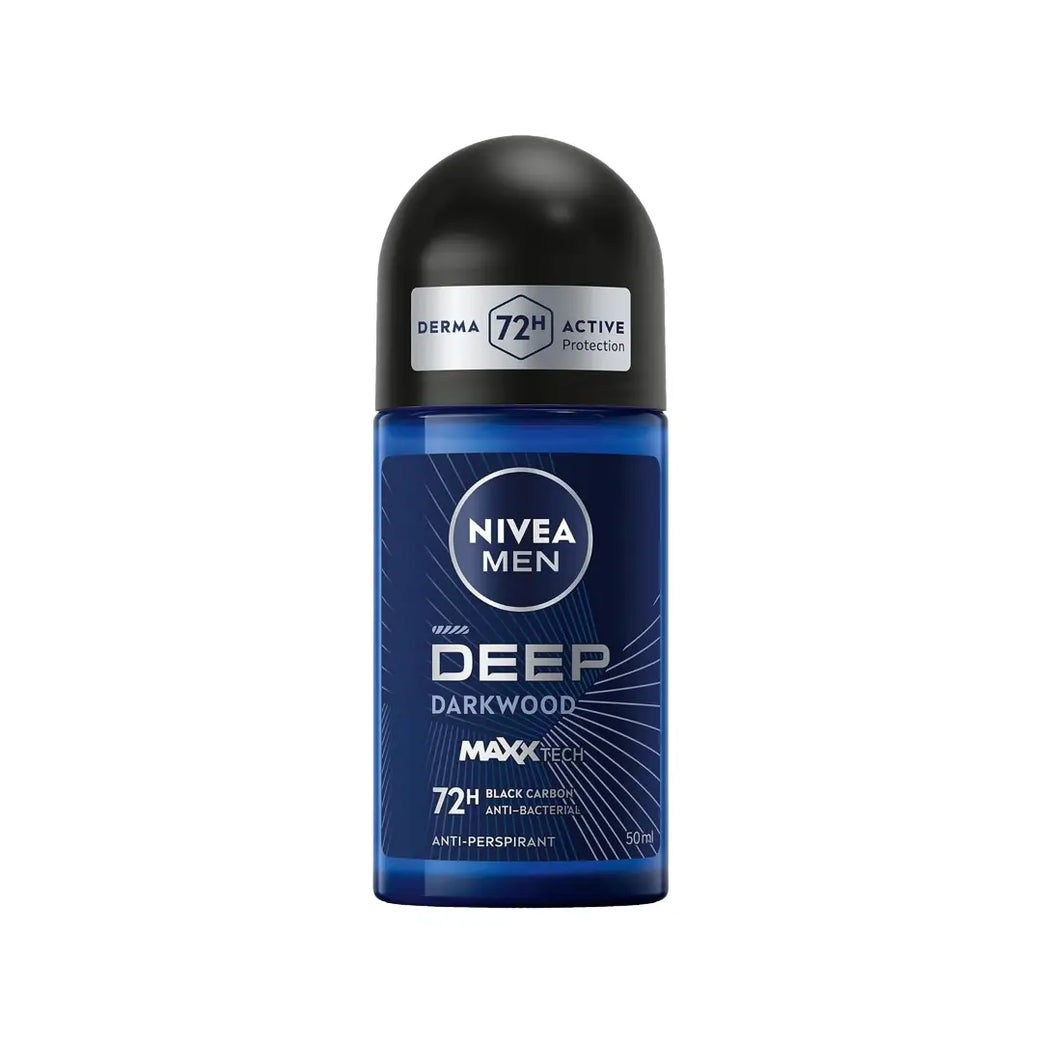 NIVEA Men Deep Darkwood Black Carbon 72H Roll-On 50ml | Anti-Perspirant for Long-Lasting Odor Protection