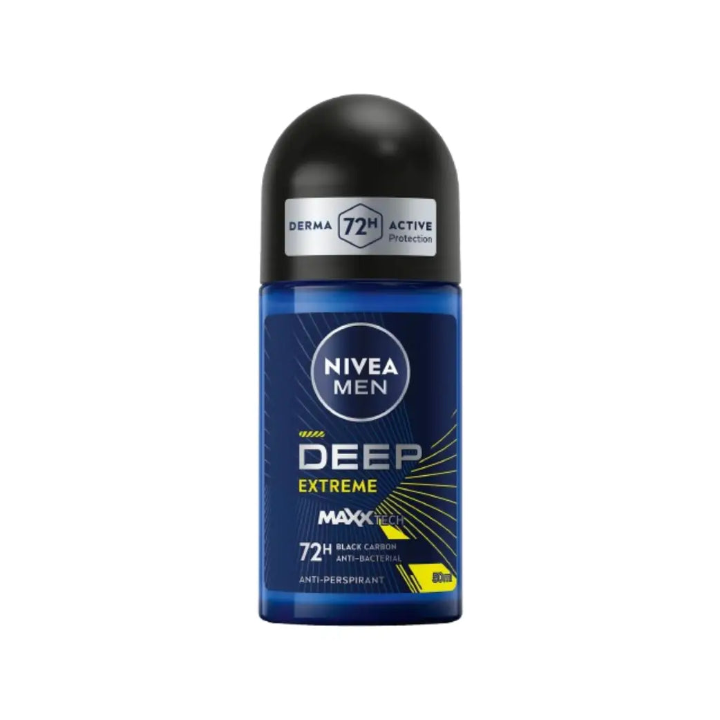 NIVEA Men Deep Extreme 72H Deo Roll-On 50ml | Black Carbon Anti-Perspirant for Long-Lasting Freshness