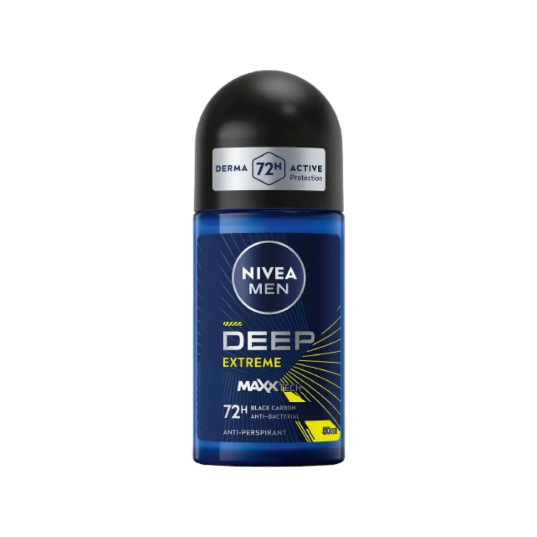 NIVEA Men Deep Extreme 72H Deo Roll-On 50ml | Black Carbon Anti-Perspirant for Long-Lasting Freshness