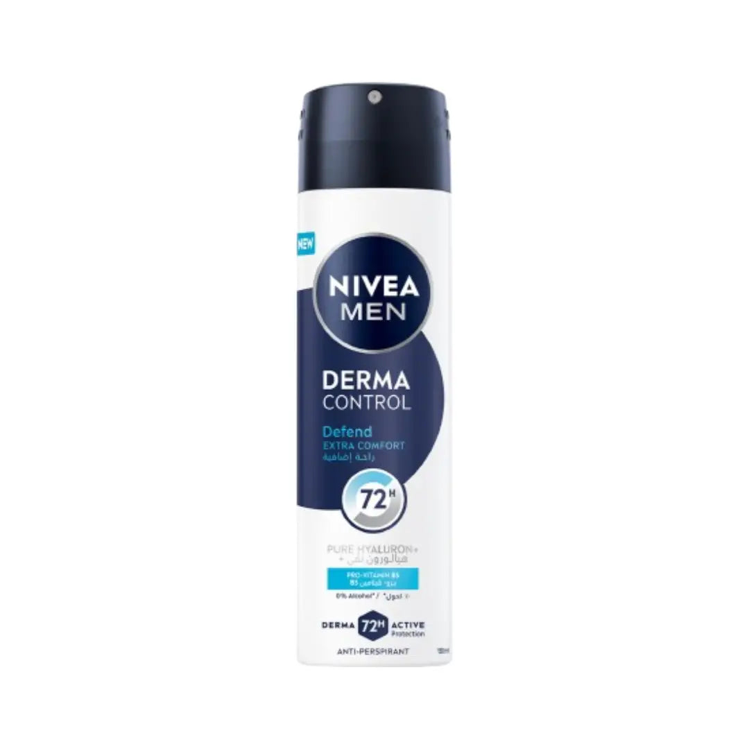 NIVEA Men Derma Control Defend Extra Comfort 72H Deo Spray 150ml | Anti-Perspirant for Sensitive Skin & Shaving Irritation