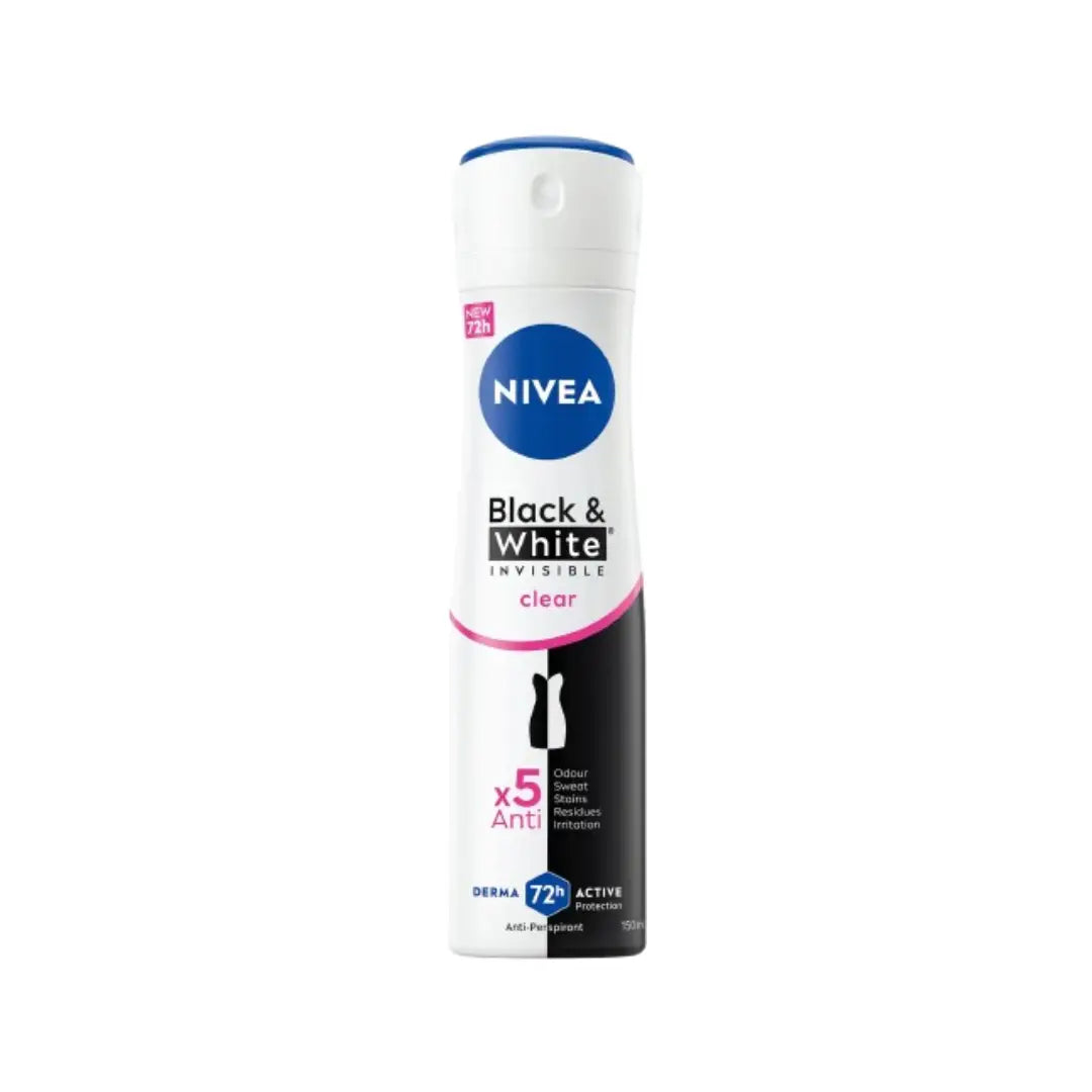 NIVEA Women Black & White Invisible Clear 72H Deo Spray 150ml | Anti-Stain Antiperspirant Protection
