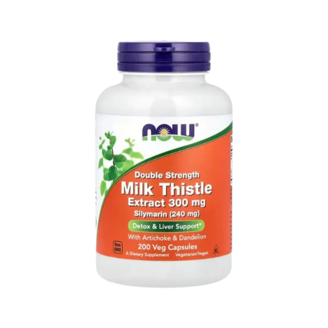 Now Double Strength Milk Thistle 300mg Veg Capsules 200 – Silymarin with Artichoke & Dandelion