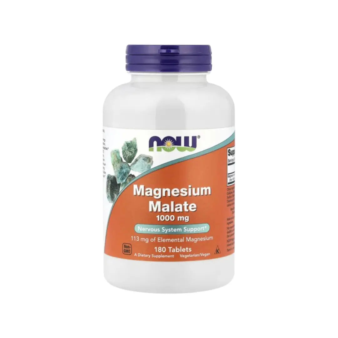 NOW Magnesium Malate 1000mg Tablets 180s - Magnesium Supplement for Muscle & Energy Support