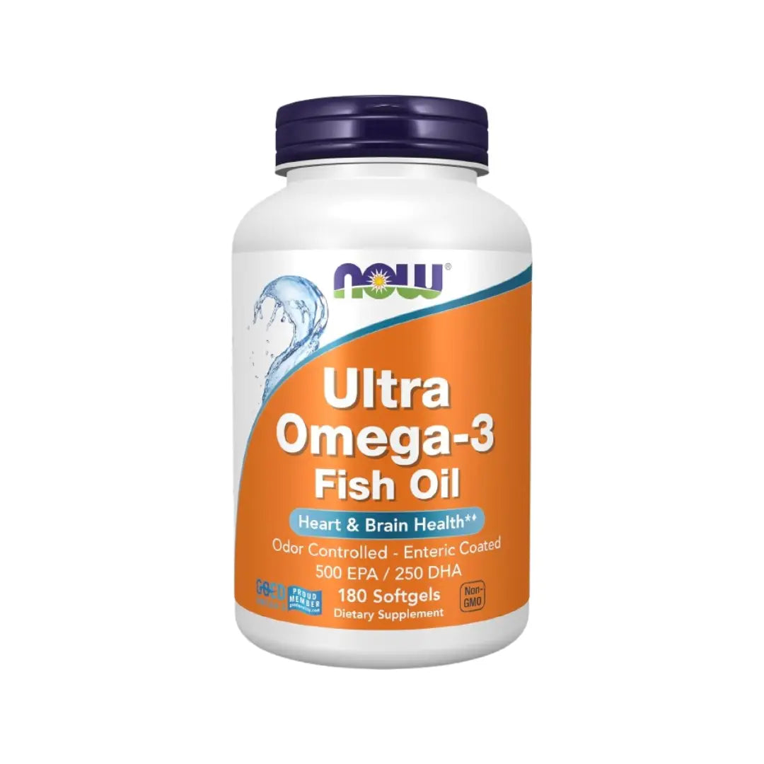Now Ultra Omega 3 Fish Oil Softgels 180s – High Potency EPA 500mg & DHA 250mg, Enteric Coated