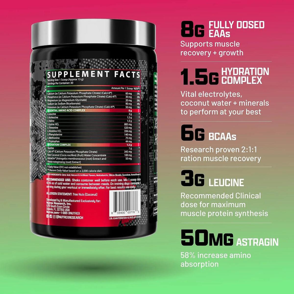Nutrex EAA+ Hydration Apple Pear 390g Serv 30