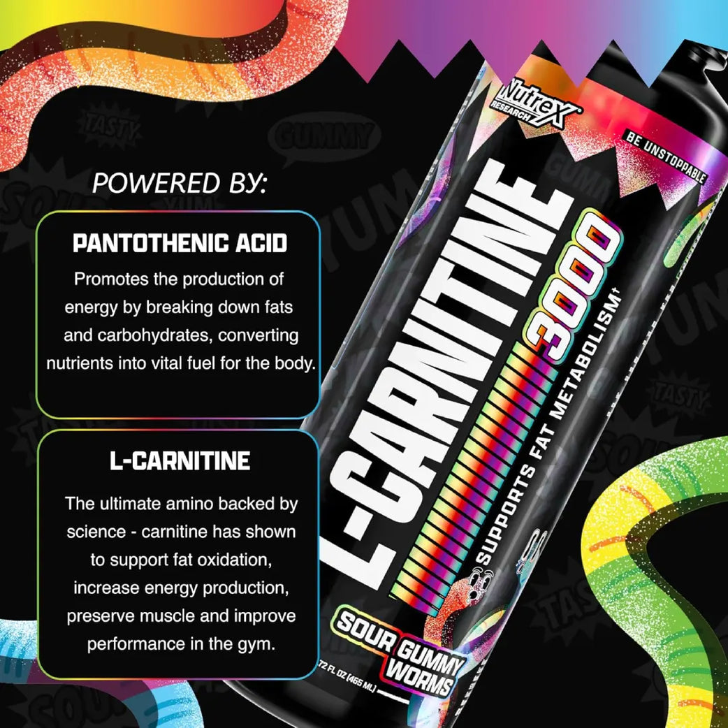 Nutrex L-Carnitine 3000 Sour Gummy Worms 465ml Serv 31