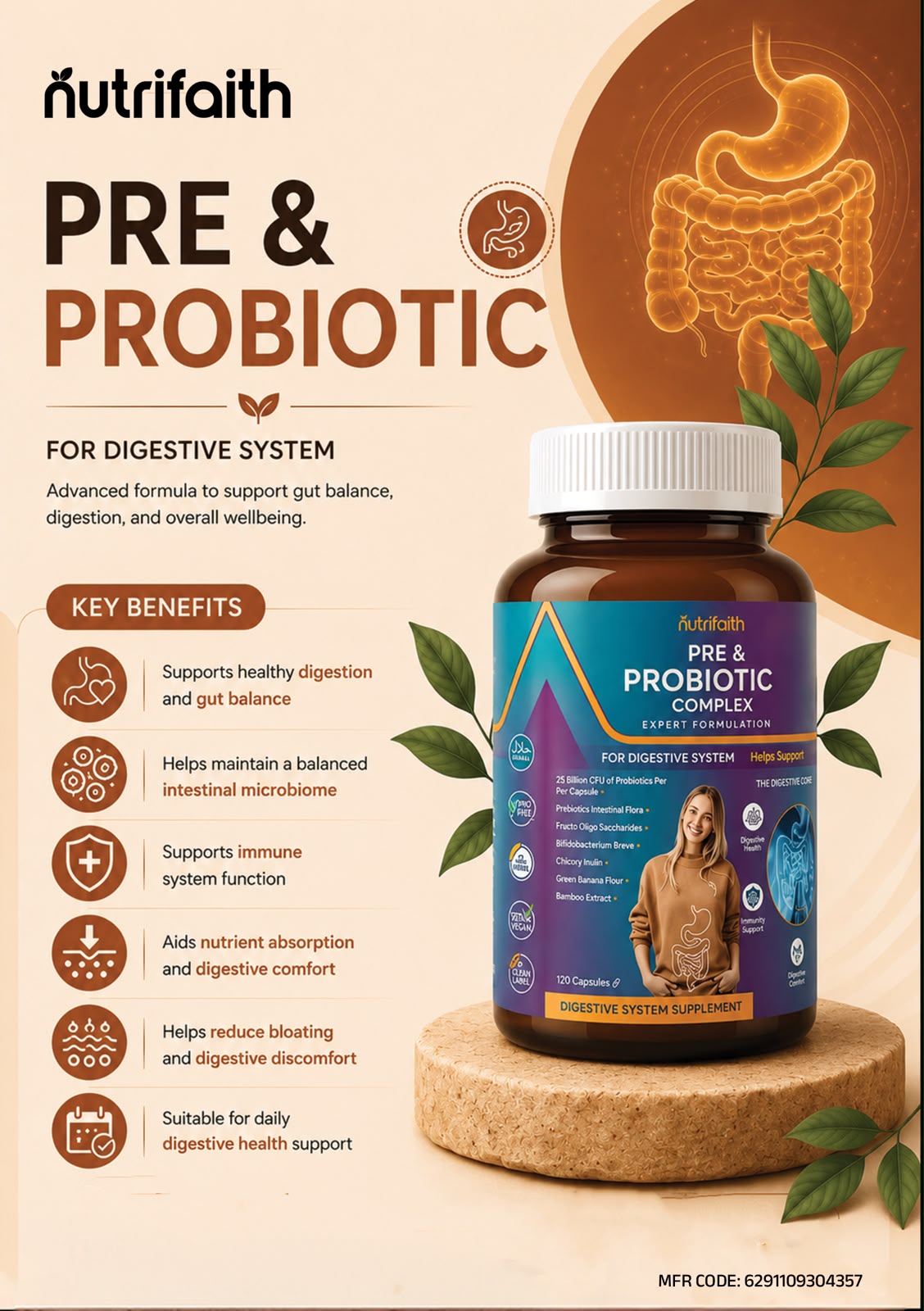 Nutrifaith Pre & Probiotic Complex Capsules 120s