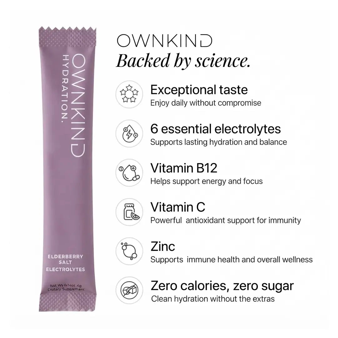 OWNKIND Hydration Elderberry Electrolytes 20 Sachets – Zero Sugar Hydration Drink Mix