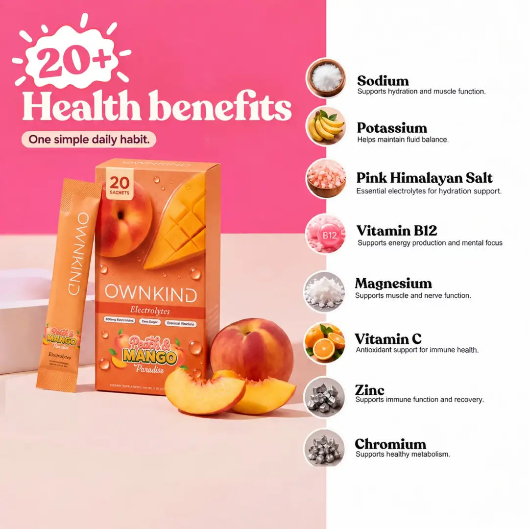 OWNKIND Hydration Peach & Mango Electrolytes 20 Sachets