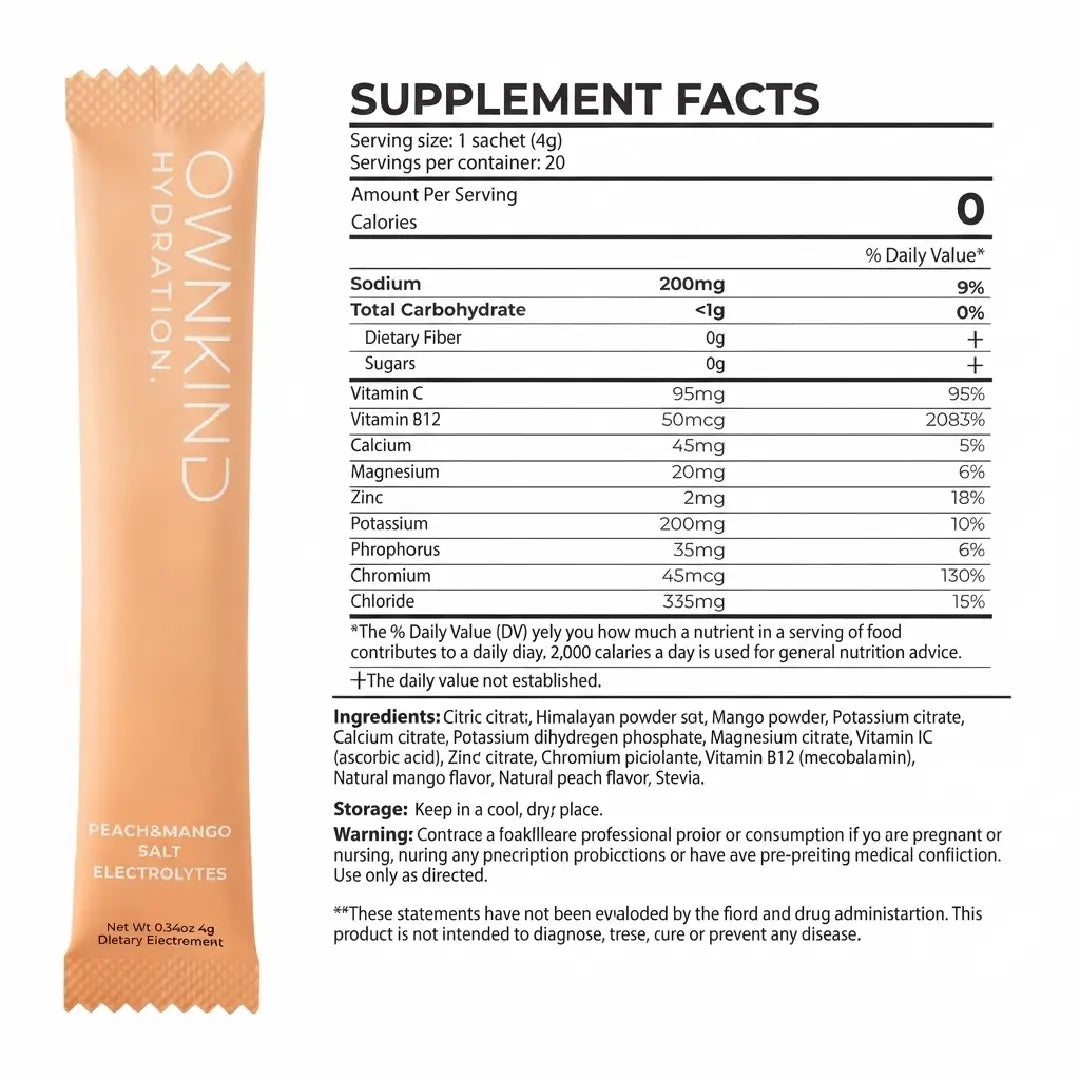 OWNKIND Hydration Peach & Mango Electrolytes 20 Sachets – Zero Sugar Drink Mix