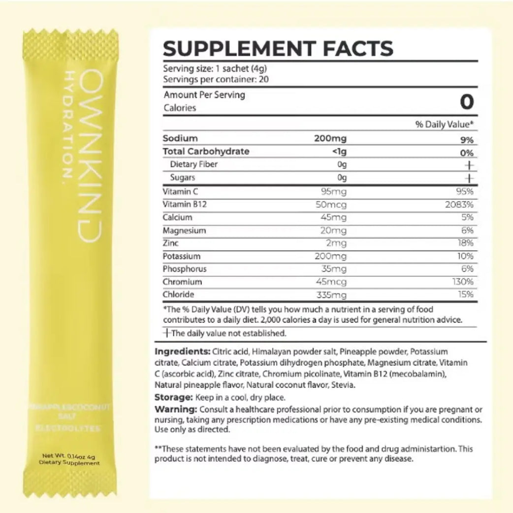 OWNKIND Hydration Pineapple & Coconut Electrolytes 20 Sachets