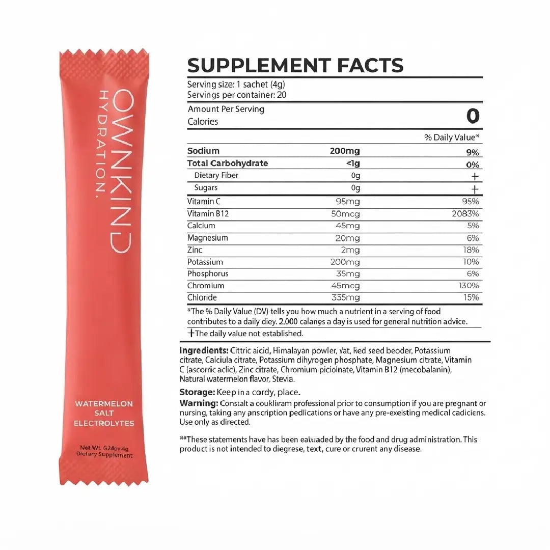 OWNKIND Hydration Watermelon Electrolytes 20 Sachets – Zero Sugar Hydration Drink Mix