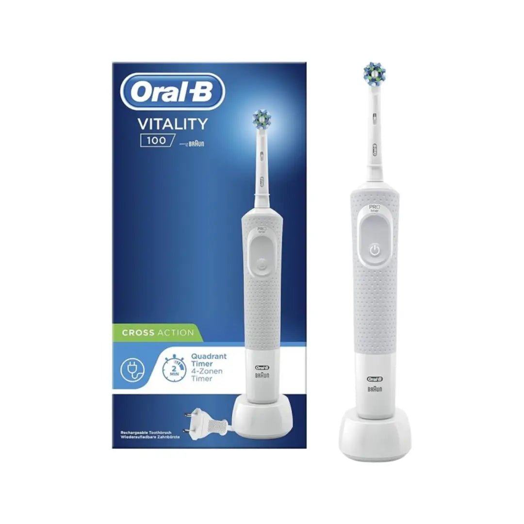 Braun Oral B 100 Vitality 3D White Cross Action Rechargeable T/B White D100.413.1