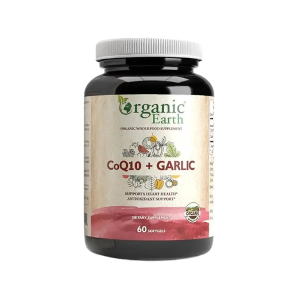 Organic Earth CoQ10 + Garlic Softgels 60s Coenzyme Q10 and Garlic Dietary Supplement