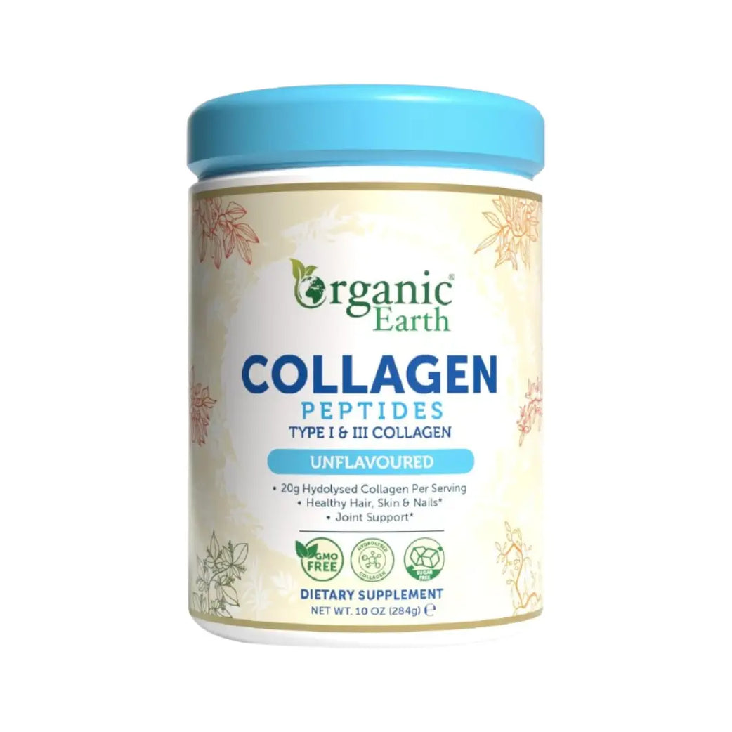 Organic Earth Collagen Peptides Unflavored 284g Hydrolyzed Type I and III Collagen Powder