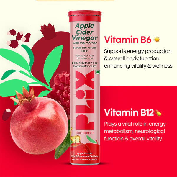 PLIX Apple Cider Vinegar Bubbly Apple Effervescent Tab 15s