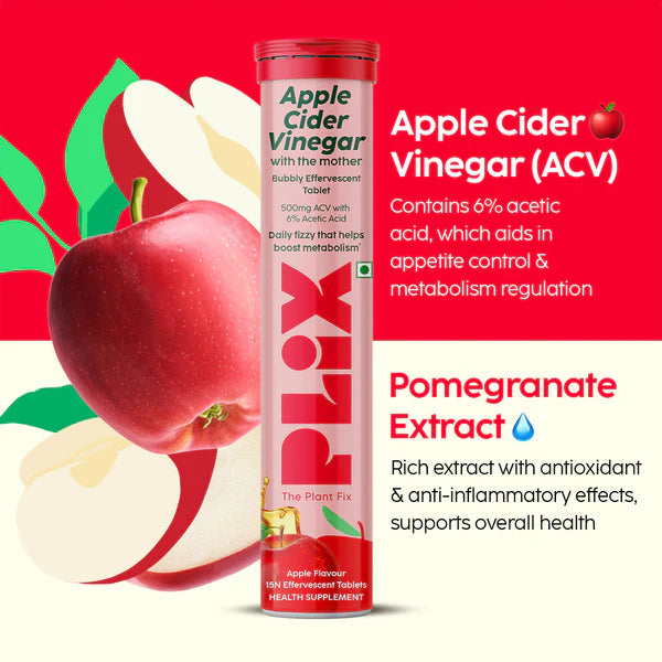 PLIX Apple Cider Vinegar Bubbly Apple Effervescent Tab 15s