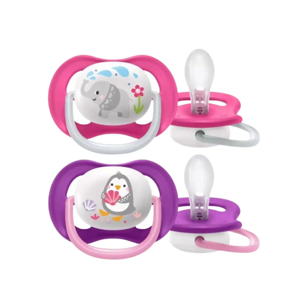 Philips Avent Ultra Air Freeflow Silicone Soother 6-18M Animals 2s SCF080/12 - BPA Free Orthodontic Pacifier