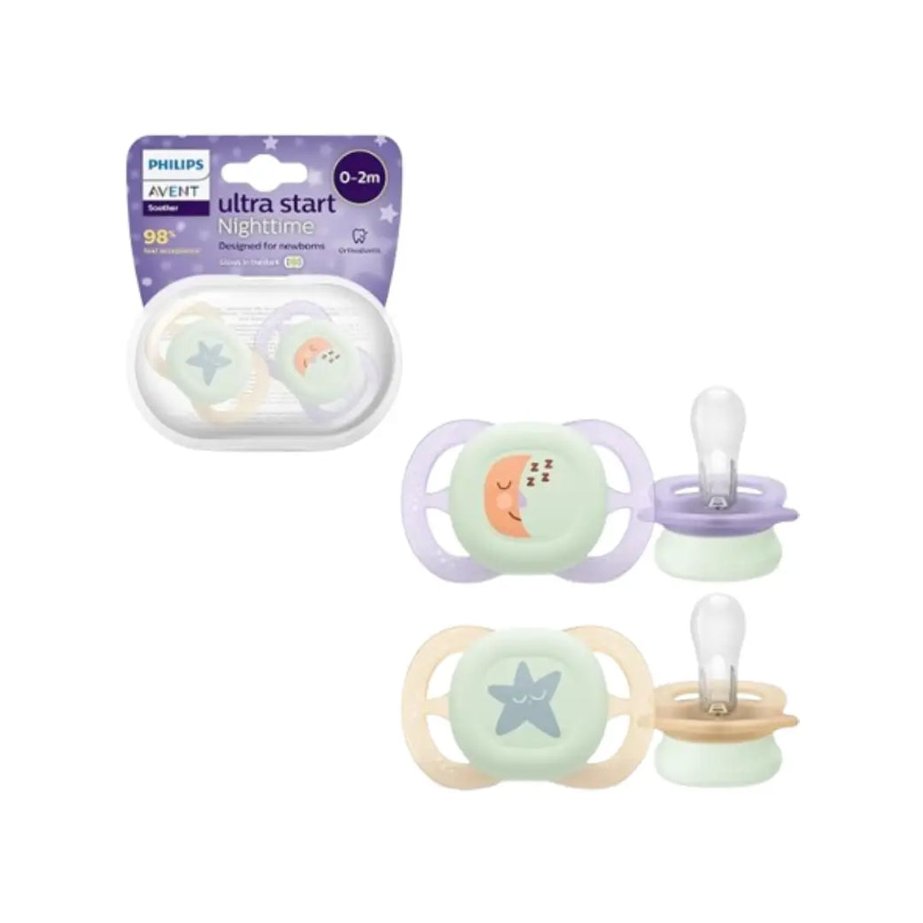 Philips Avent Ultra Night Soother 0-2 Months Boy 2s SCF075/08 - BPA Free Orthodontic Pacifier