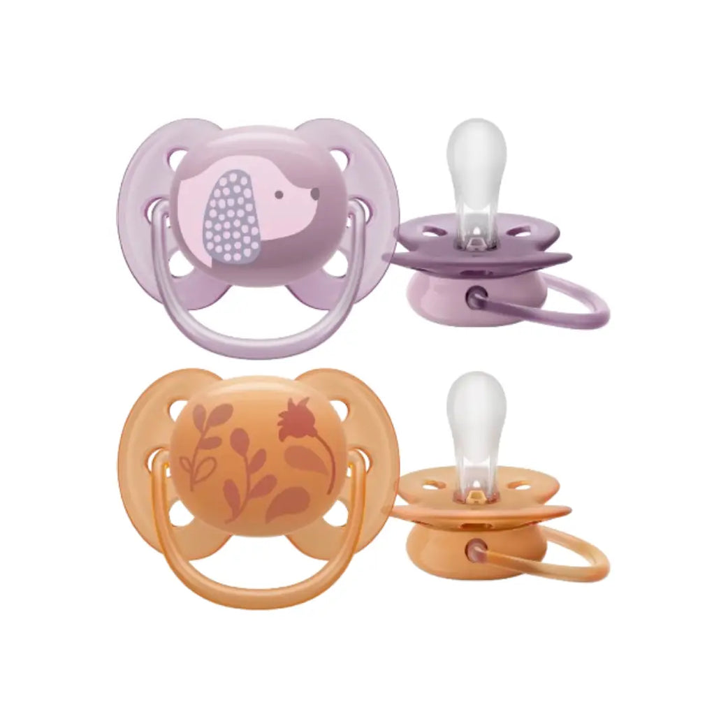 Philips Avent Ultra Soft Pacifier 6-18 Months Girl 2s SCF091/18 - BPA Free Orthodontic Soother