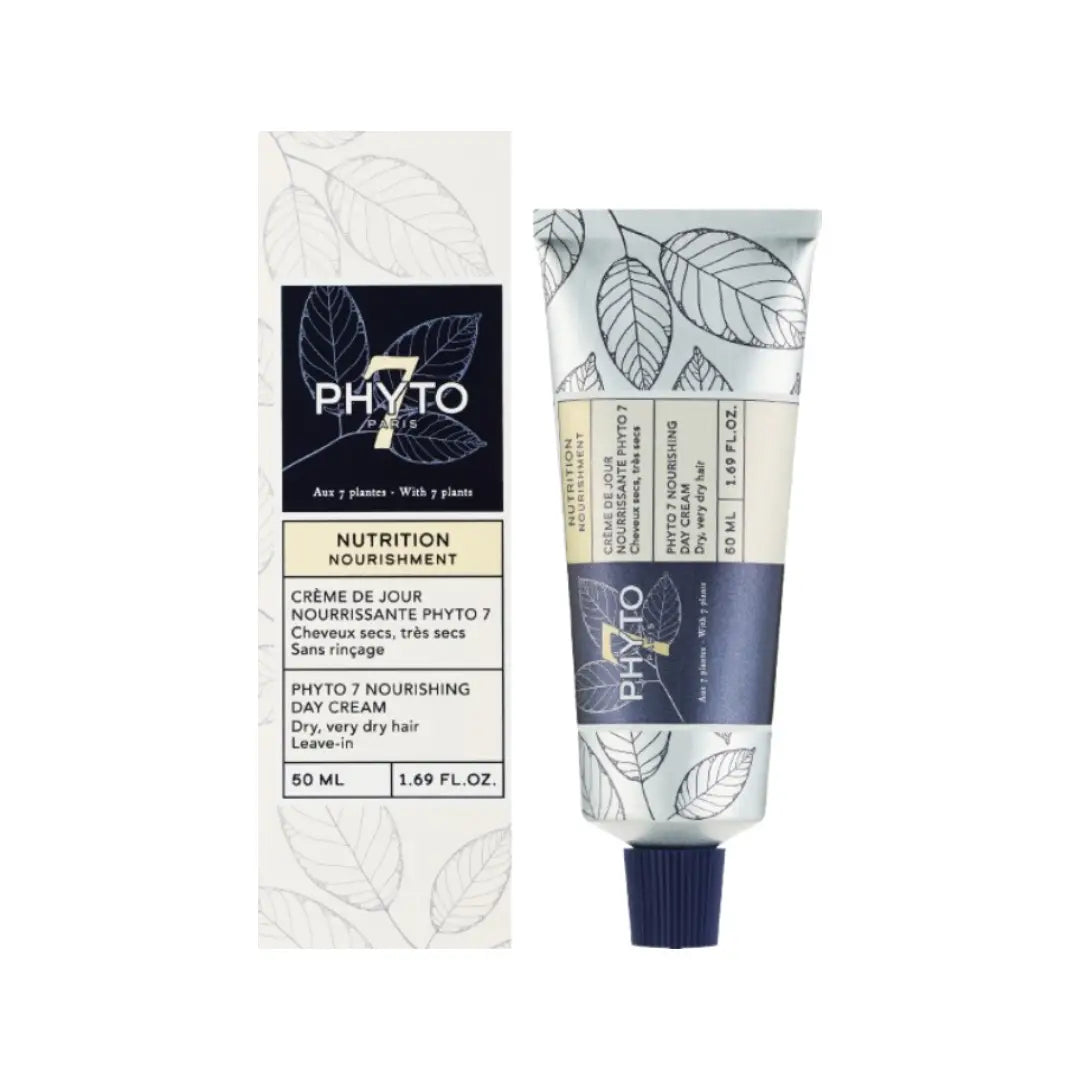 Phyto 7 Nourishing Day Cream 50ml | Leave-In Hair Cream for Dry & Very Dry Hair | Hydrating Styling & Shine Care