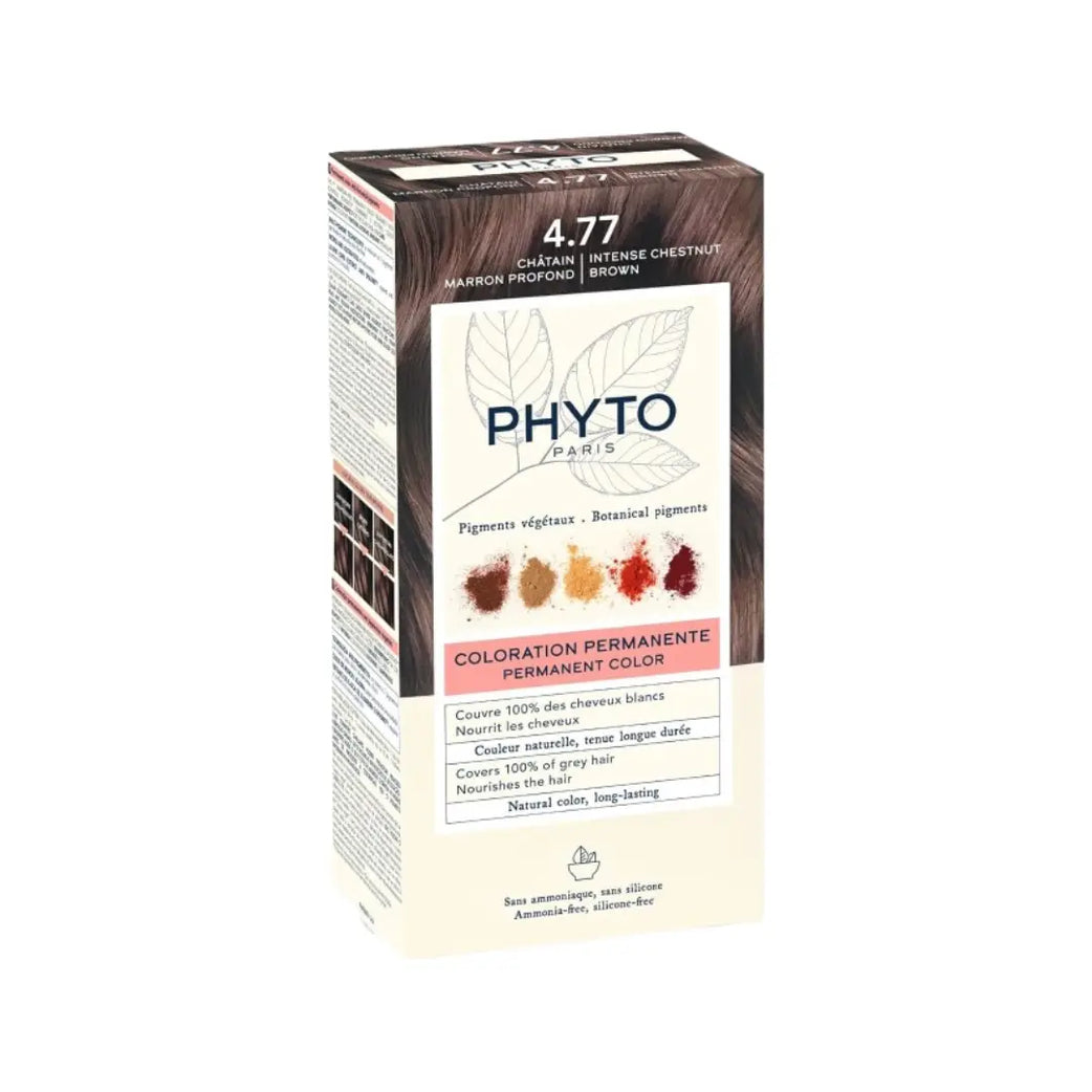 Phyto Phytocolor Permanent Hair Color 4.77 Intense Chestnut Brown | Ammonia-Free Hair Dye | 100% Grey Coverage | Natural Looking Color