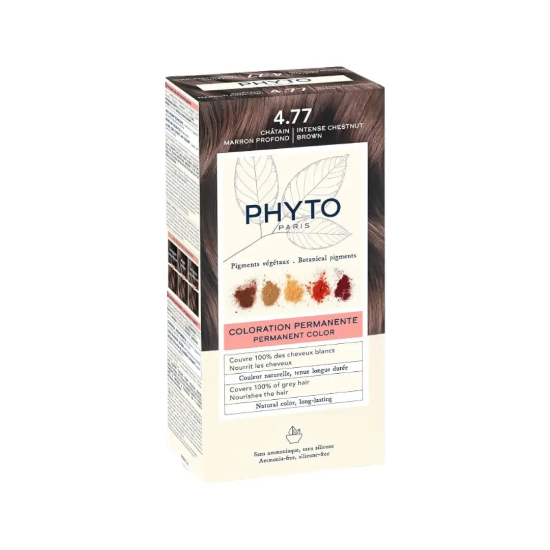 Phyto Phytocolor Permanent Hair Color 4.77 Intense Chestnut Brown | Ammonia-Free Hair Dye | 100% Grey Coverage | Natural Looking Color