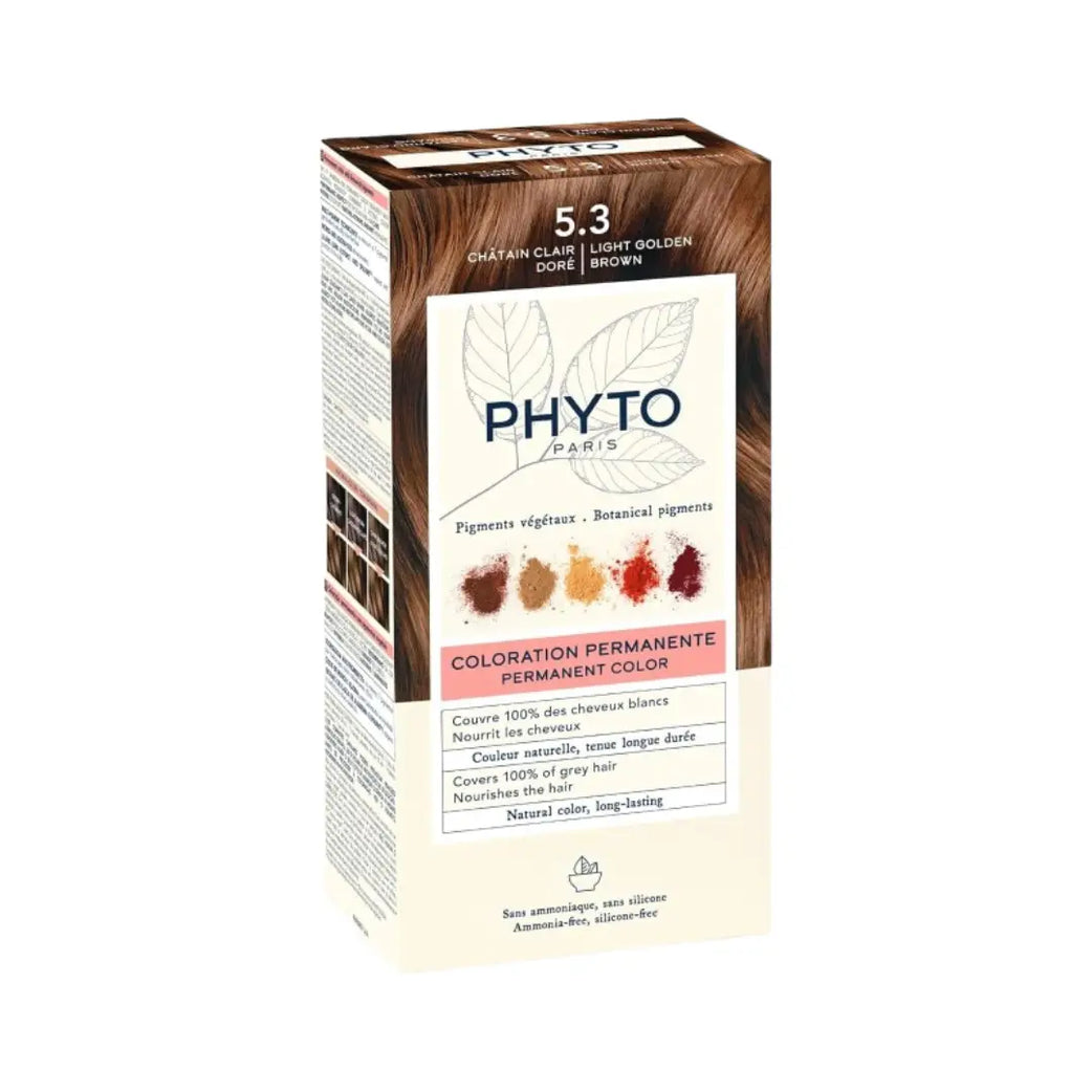 Phyto Phytocolor Permanent Hair Color 5.3 Light Golden Brown | Ammonia-Free Hair Dye | 100% Grey Coverage | Natural Looking Color