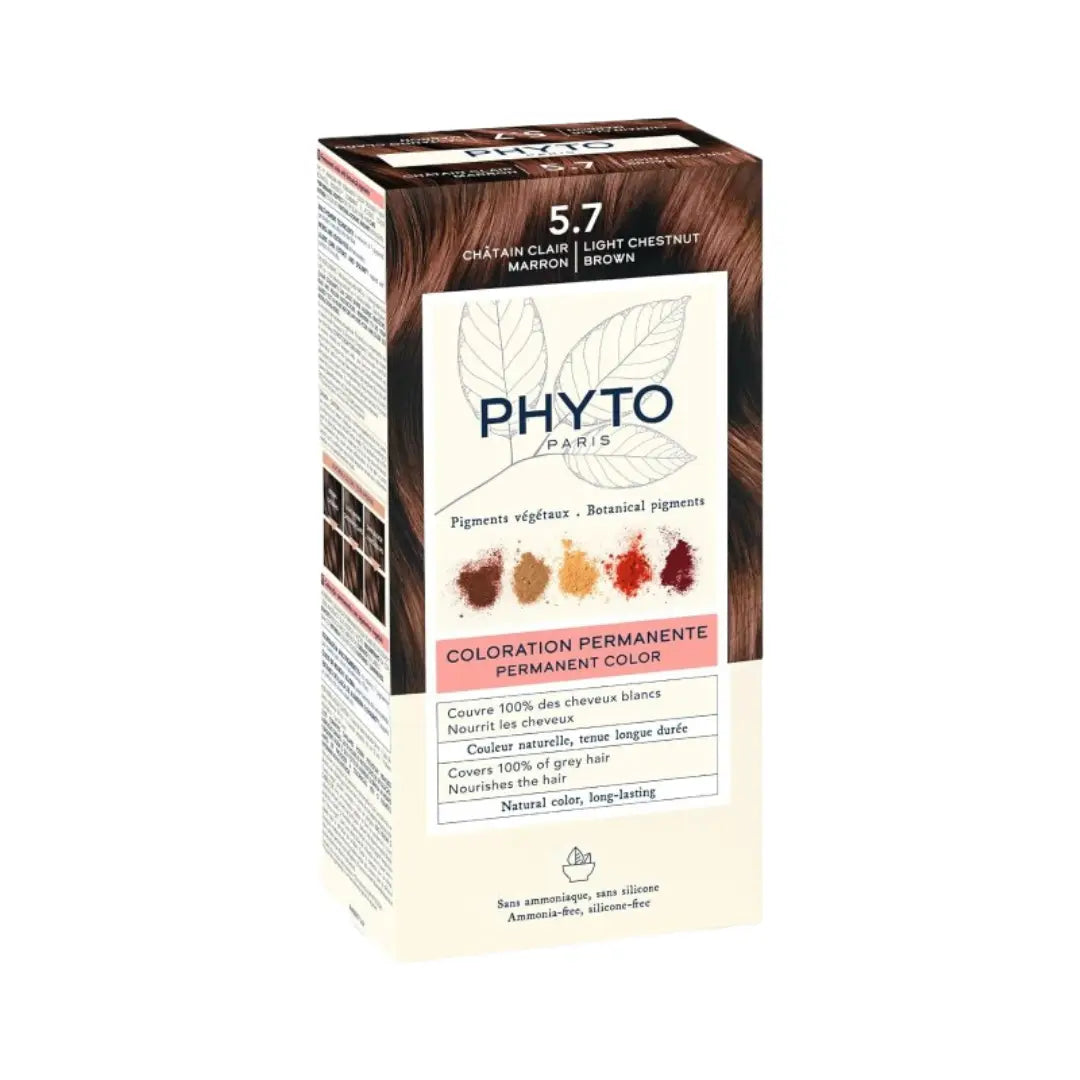 Phyto Phytocolor Permanent Hair Color 5.7 Light Chestnut Brown | Ammonia-Free Hair Dye | 100% Grey Coverage | Natural Looking Color