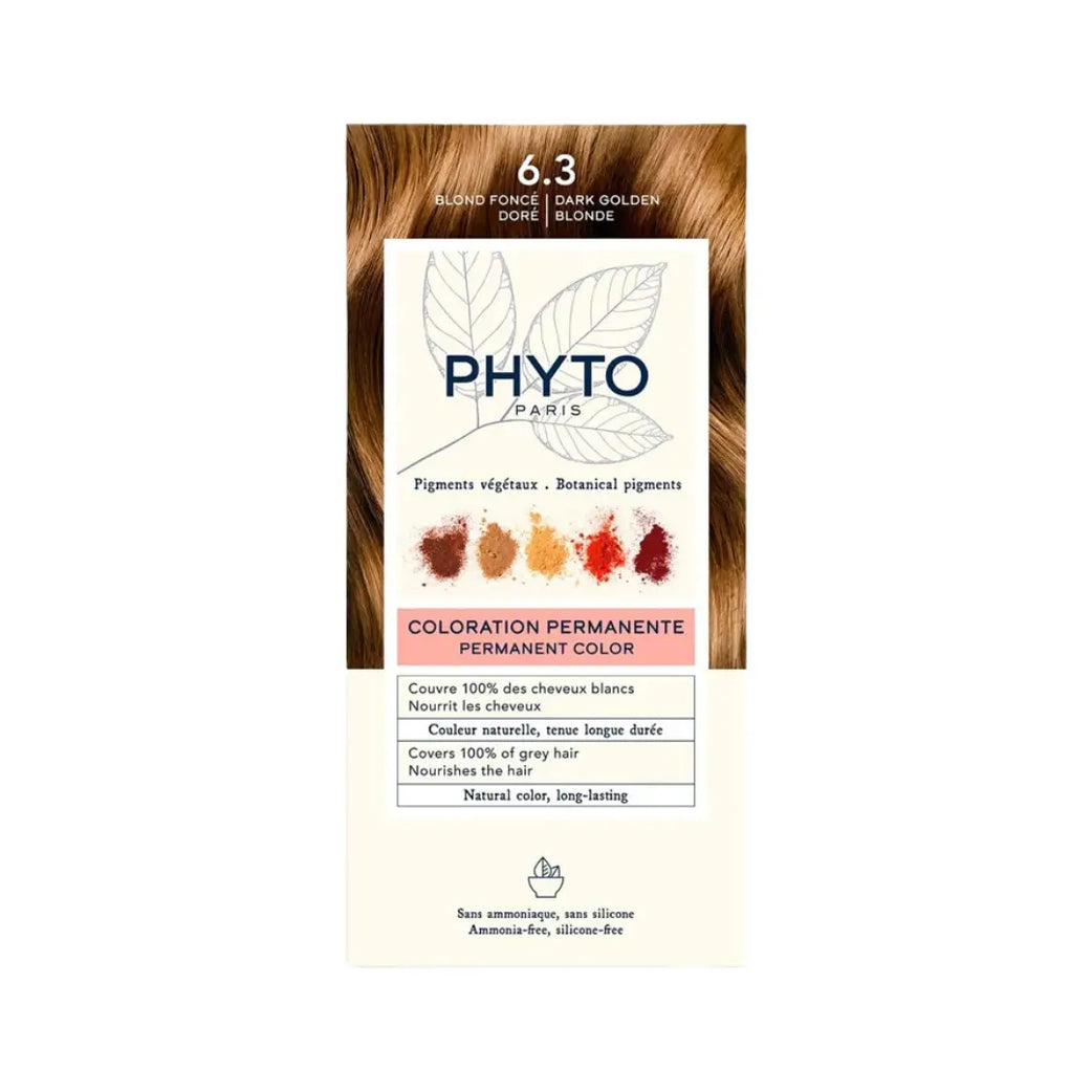 Phyto Phytocolor Permanent Hair Color 6.3 Dark Golden Brown | Ammonia-Free Hair Dye | 100% Grey Coverage | Natural Looking Color