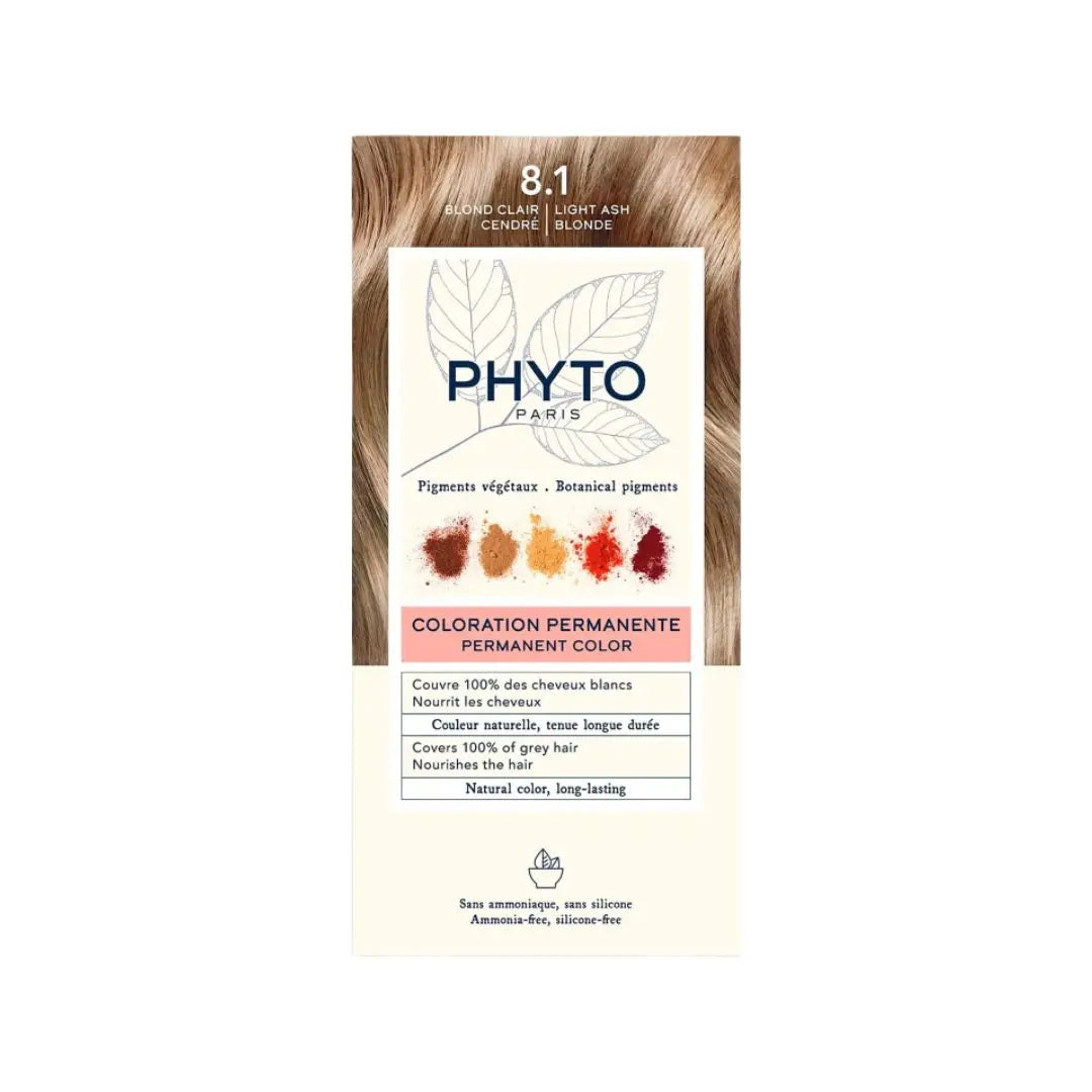 Phyto Permanent Hair Color 8.1 Light Ash Blonde | Ammonia-Free Hair Dye | 100% Grey Coverage | Natural Looking Color